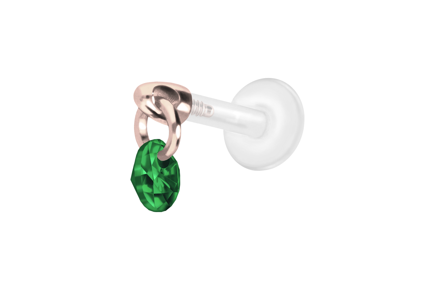 PTFE Labret Piercing mit Innengewinde + Titan-Aufsatz RUNDER KRISTALL